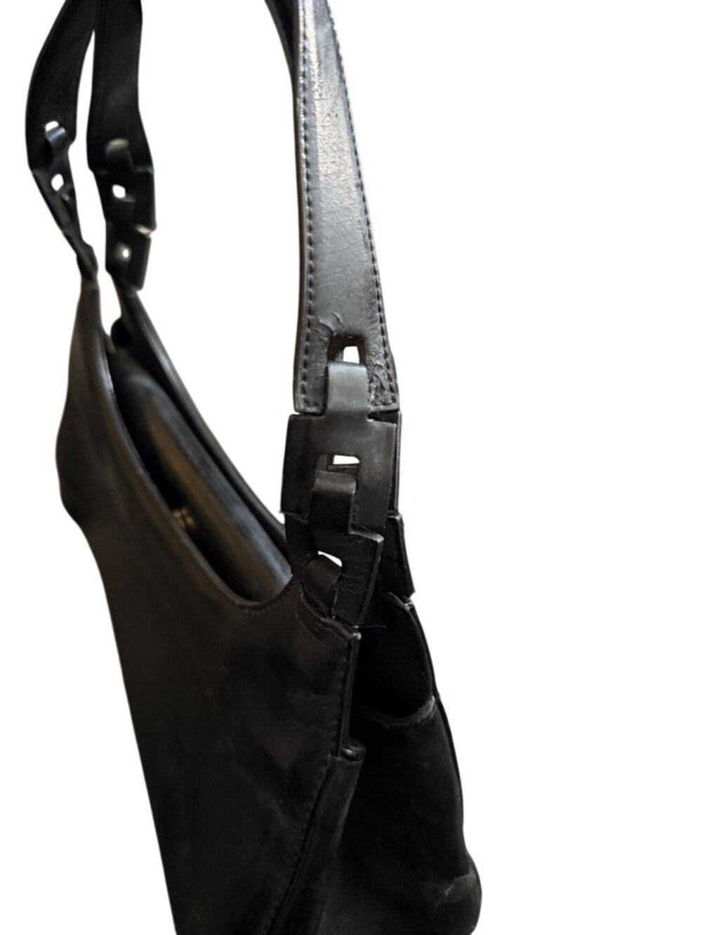 Le Tanneur Black Leather Shoulder Bag Hobo Tote Handmade France - Picture 4 of 11